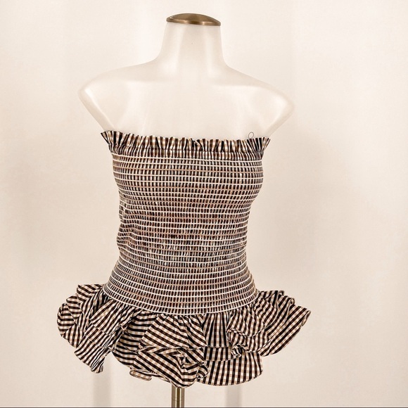 Petersyn Barrett Grey Stripe ruched ruffle strapless Convertible Tube top/ skirt - Picture 6 of 9